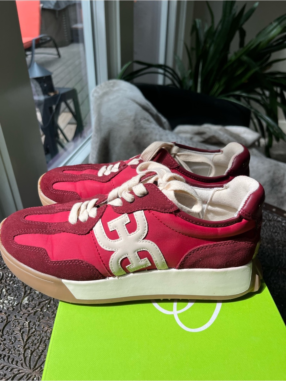 SAM EDELMAN LANGLEY LACE UP SNEAKERS IN DEEP SCARLET RED SUEDE 7 - Picture 6 of 11